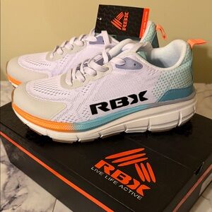 RBX White Sneakers with Teal & Orange Accents